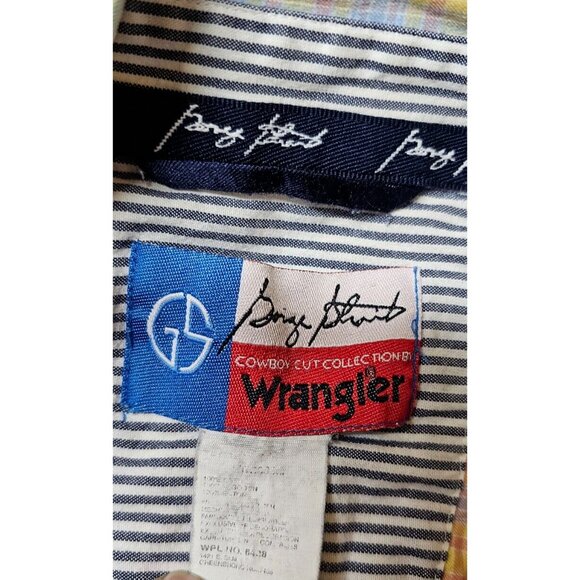 Wrangler George Strait Cowboy Cut Mens Large Yellow Blue Red Plaid Western Shirt - Picture 11 of 12
